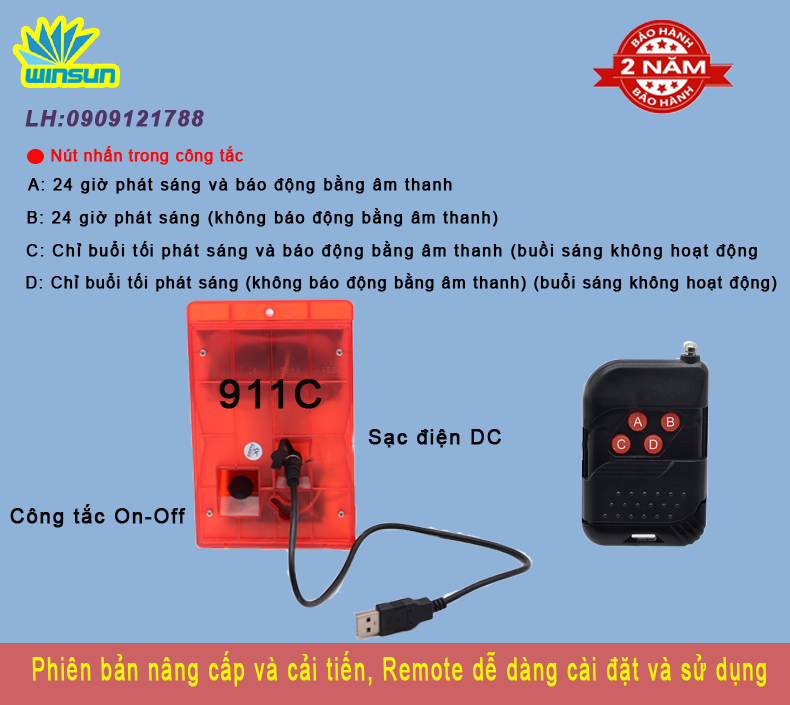 Còi chống trộm SOLAR, chuông báo chống trộm hồng ngoại dùng năng lượng mặt trời 911C