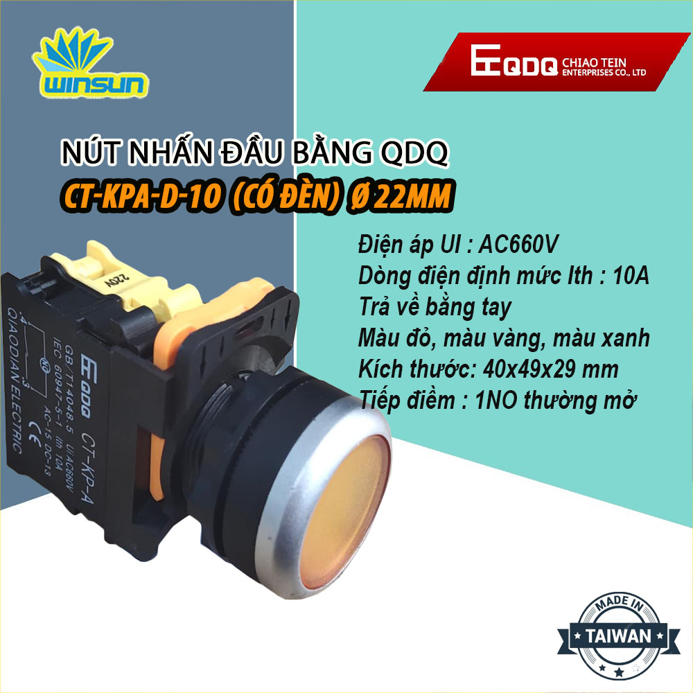 Nút nhấn đầu bằng QDQ CT-KP Ø22mm