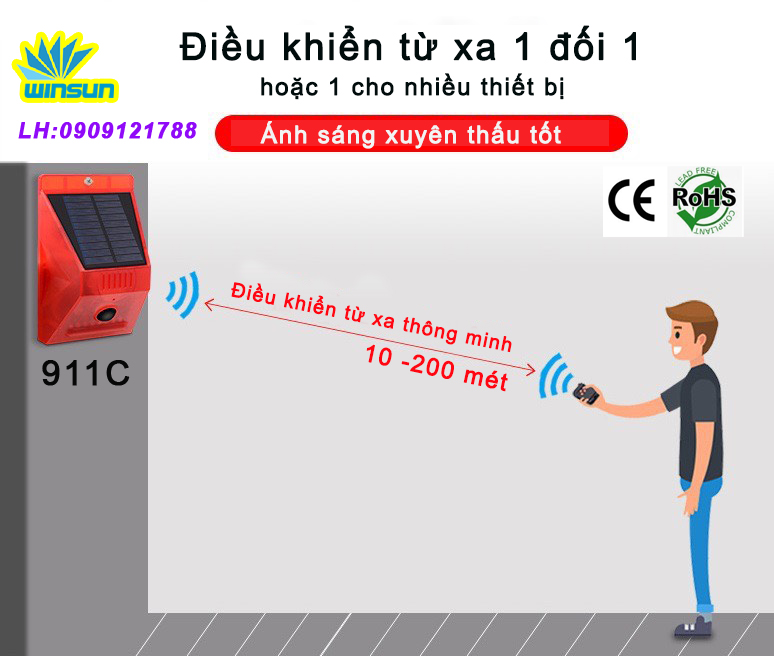 Còi chống trộm SOLAR, chuông báo chống trộm hồng ngoại dùng năng lượng mặt trời 911C