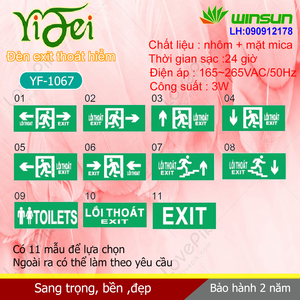 Đèn Yifei EXIT, đèn thoát hiểm,chỉ lối thoát YF-1067 2 mặt Winsun