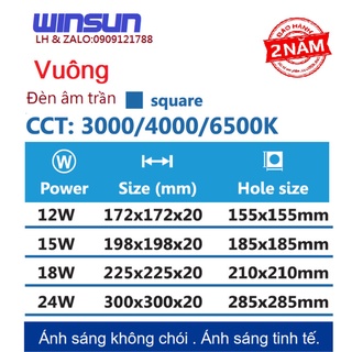 Đèn âm trần siêu mỏng vuông MB018 24W Winsun