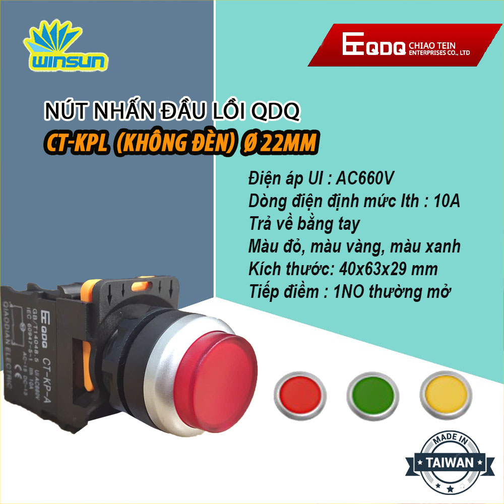 Nút nhấn đầu lồi QDQ CT-KPL Ø22mm