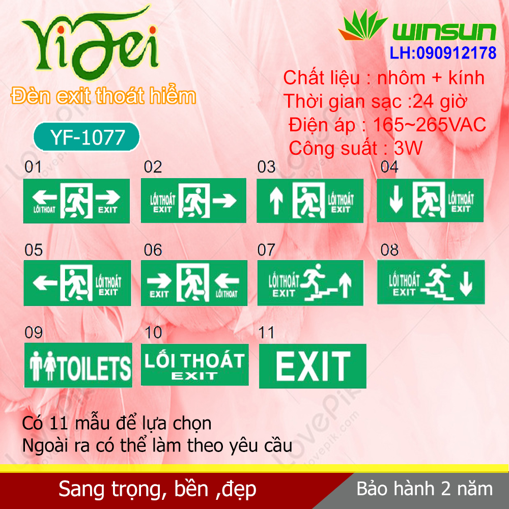 Đèn Yifei EXIT, đèn thoát hiểm,chỉ lối thoát YF-1077 2 mặt Winsun