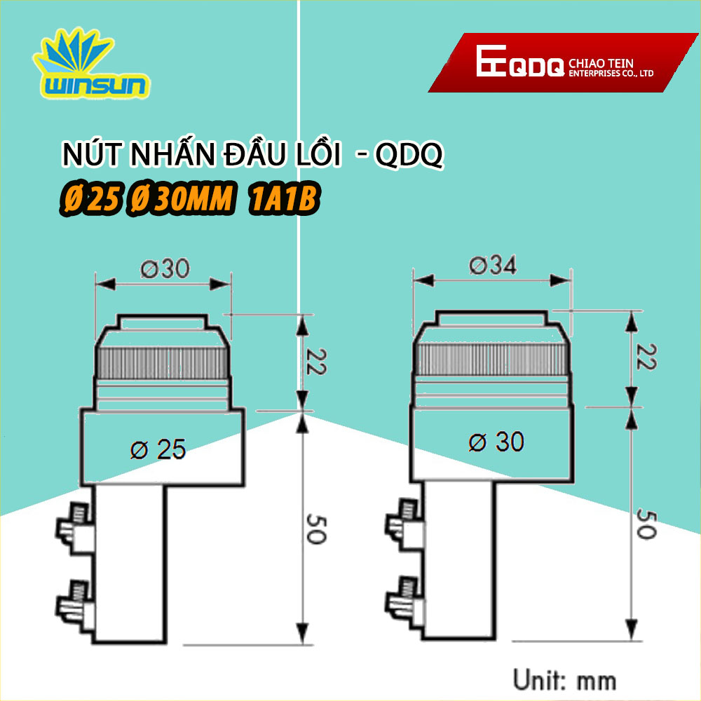 Nút nhấn đầu lồi QDQ CT-B Ø25,Ø30mm