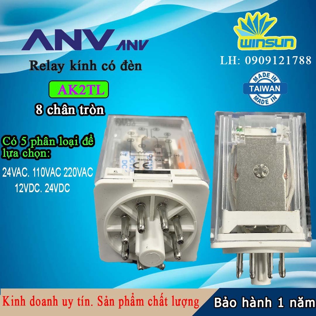 ANV Rơ le trung gian ANV AK2TL relay kính trắng 8 chân tròn Winsun