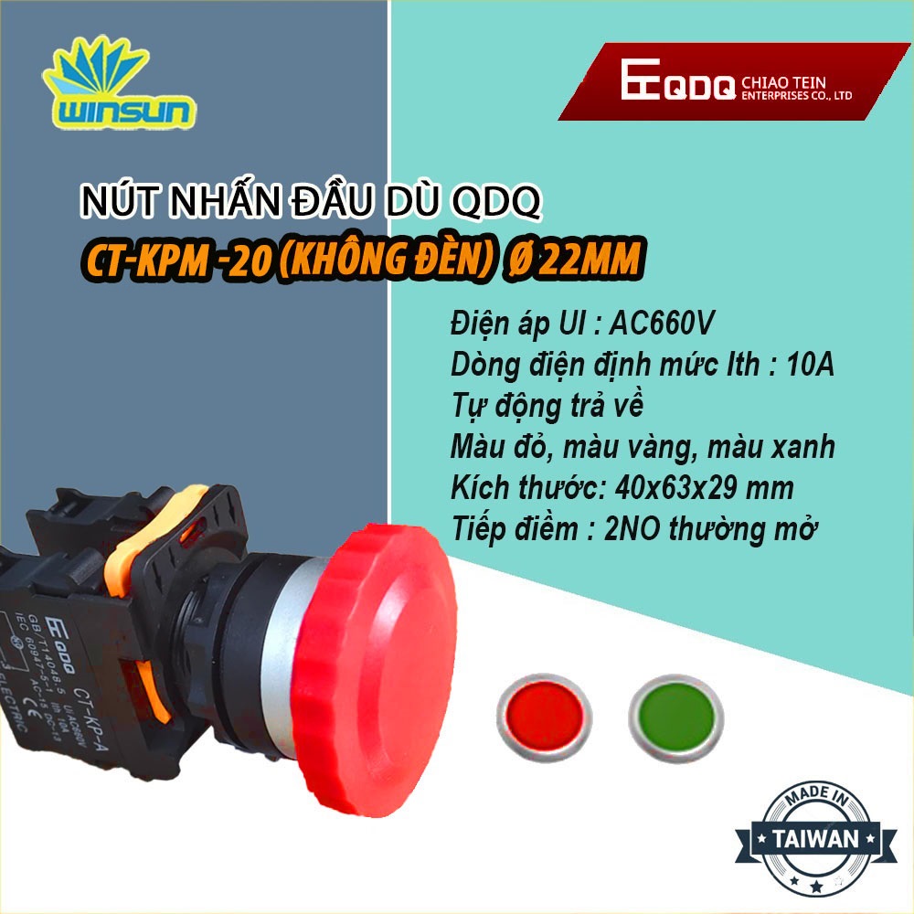 Nút nhấn đầu dù QDQ CT-KPM Ø22mm