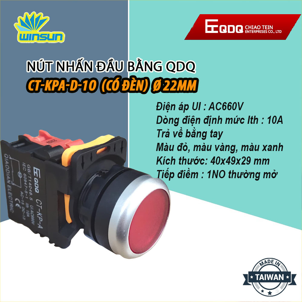 Nút nhấn đầu bằng QDQ CT-KP Ø22mm