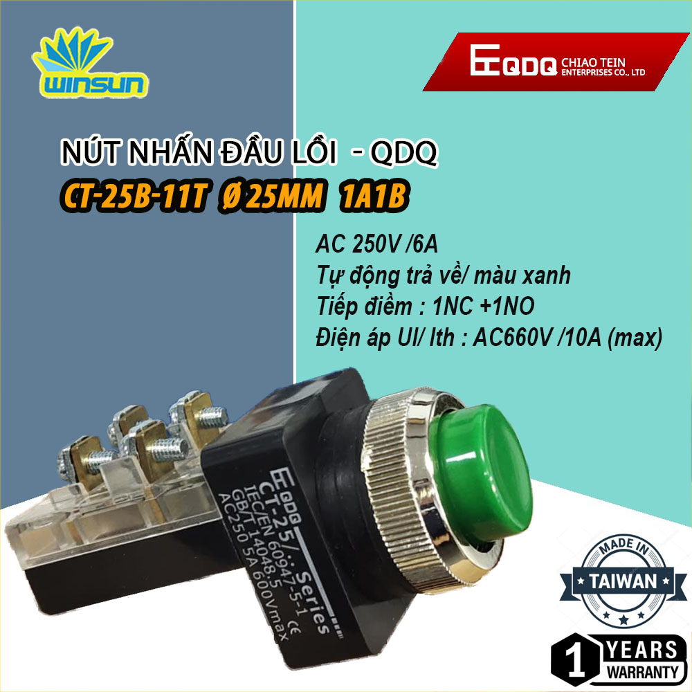 Nút nhấn đầu lồi QDQ CT-B Ø25,Ø30mm