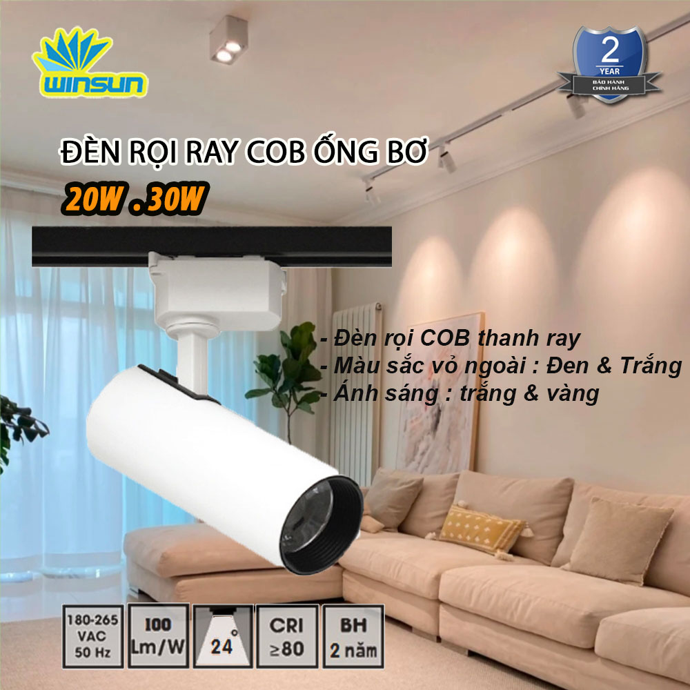 Đèn rọi ray COB ống bơ 20W, 30W