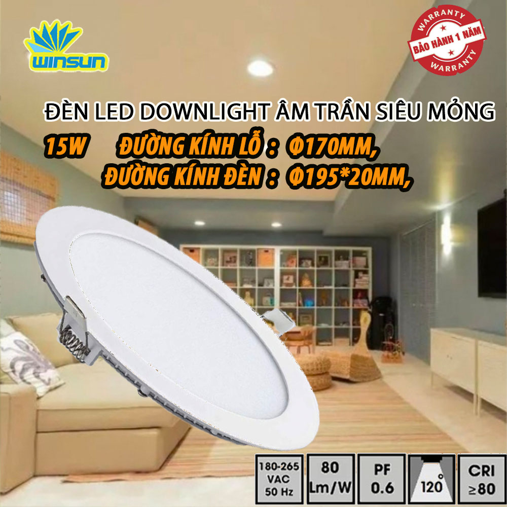 Đèn Led downlight âm trần siêu mỏng 15W