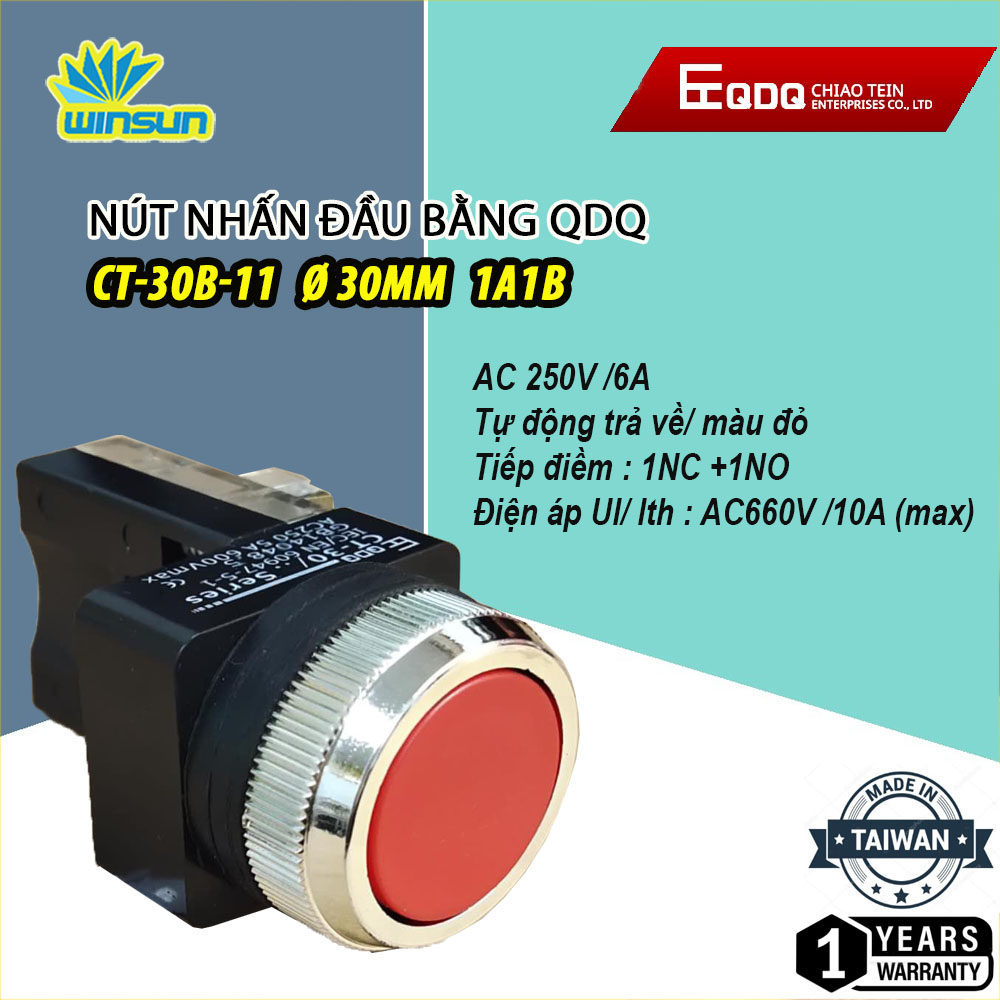 Nút nhấn đầu bằng QDQ CT-B Ø25,Ø30mm