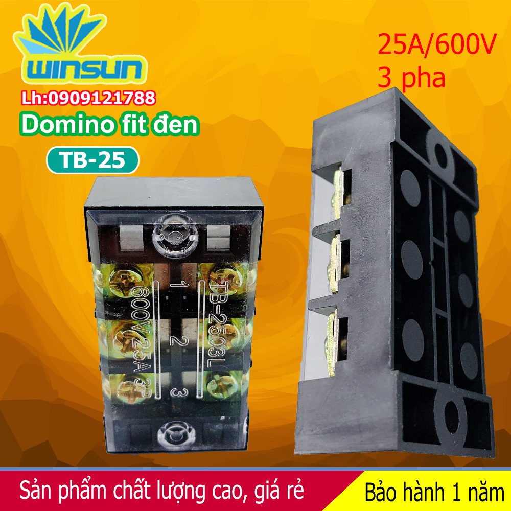 Domino khối fit đen 25A TB-25 Winsun