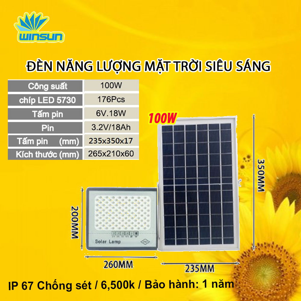 Đèn pha led ngoài trời, Đèn năng lượng mặt trời 100W