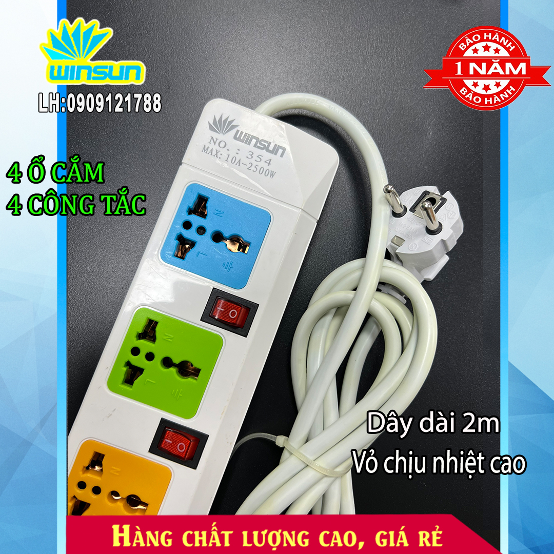 Ổ cắm kéo dài 4 ổ đa năng và 4 công tắc - WS354