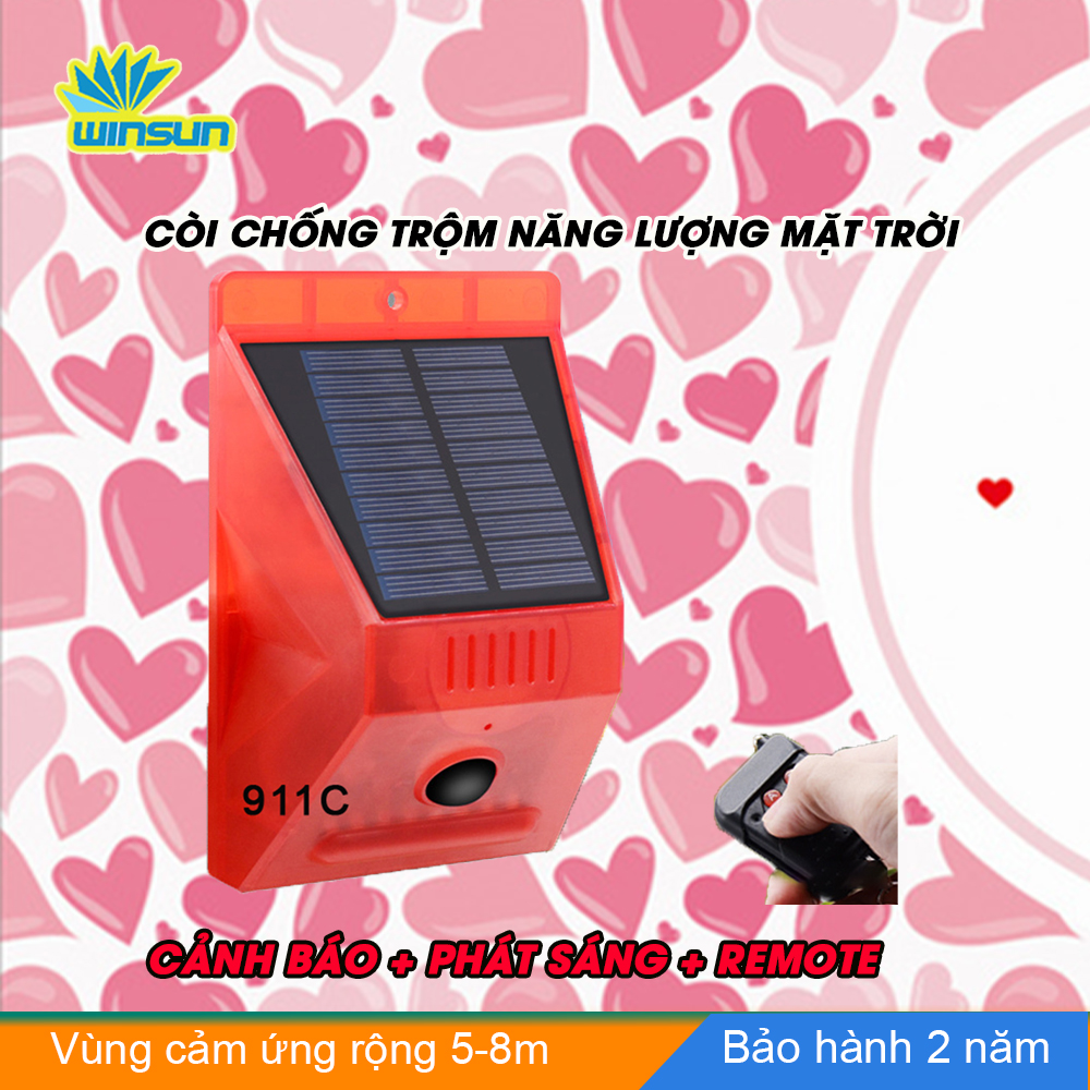 Còi chống trộm SOLAR, chuông báo chống trộm hồng ngoại dùng năng lượng mặt trời 911C