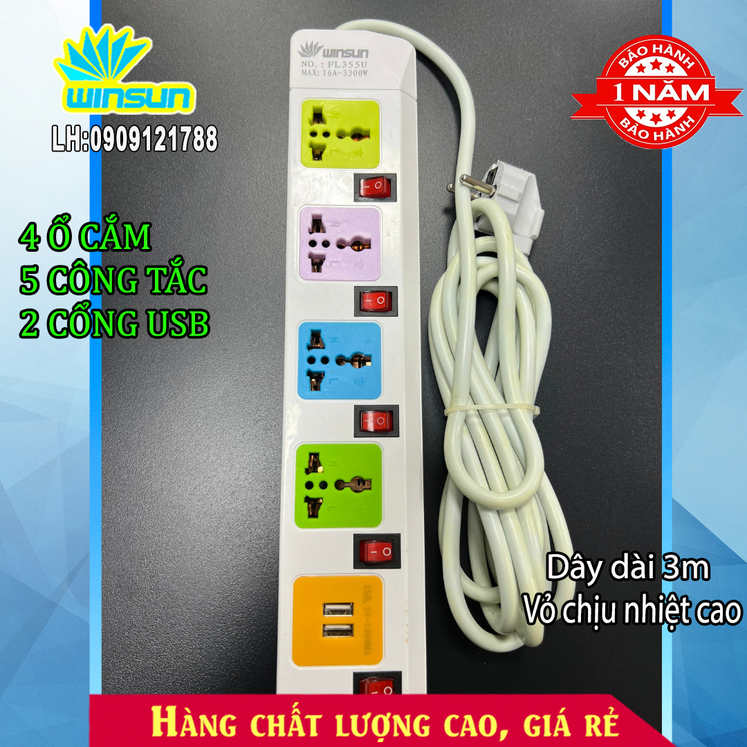 Ổ cắm kéo dài 4 ổ đa năng và 2 cổng USB - FL355U