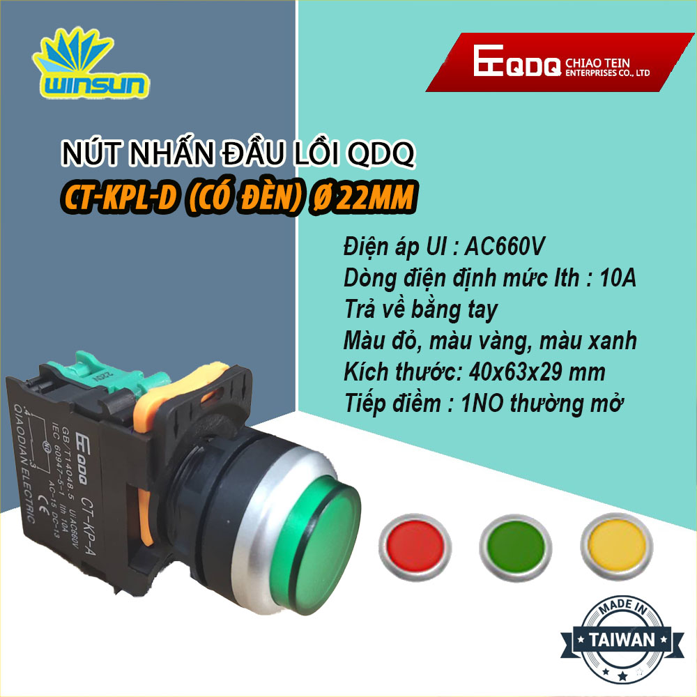 Nút nhấn đầu lồi QDQ CT-KPL Ø22mm