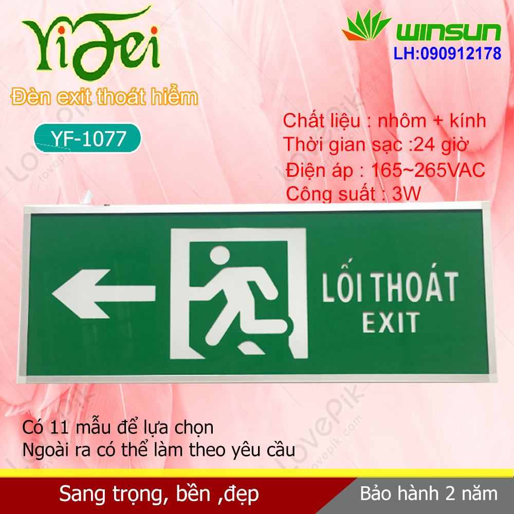 Đèn Yifei EXIT, đèn thoát hiểm,chỉ lối thoát YF-1077 2 mặt Winsun