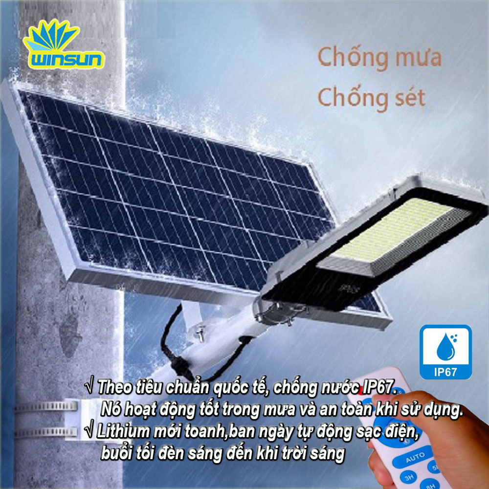 Đèn Đường Năng Lượng Mặt Trời Siêu Sáng IP67 chống thấm nước 300W 