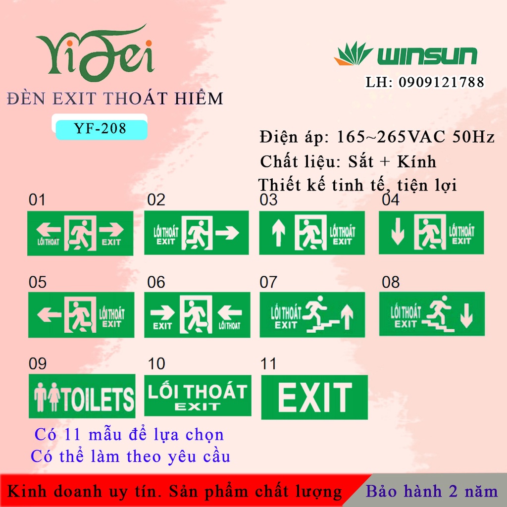 Đèn EXIT, Đèn thoát hiểm,Chỉ lối thoát 2 mặt Yifei (YF-208 Winsun )