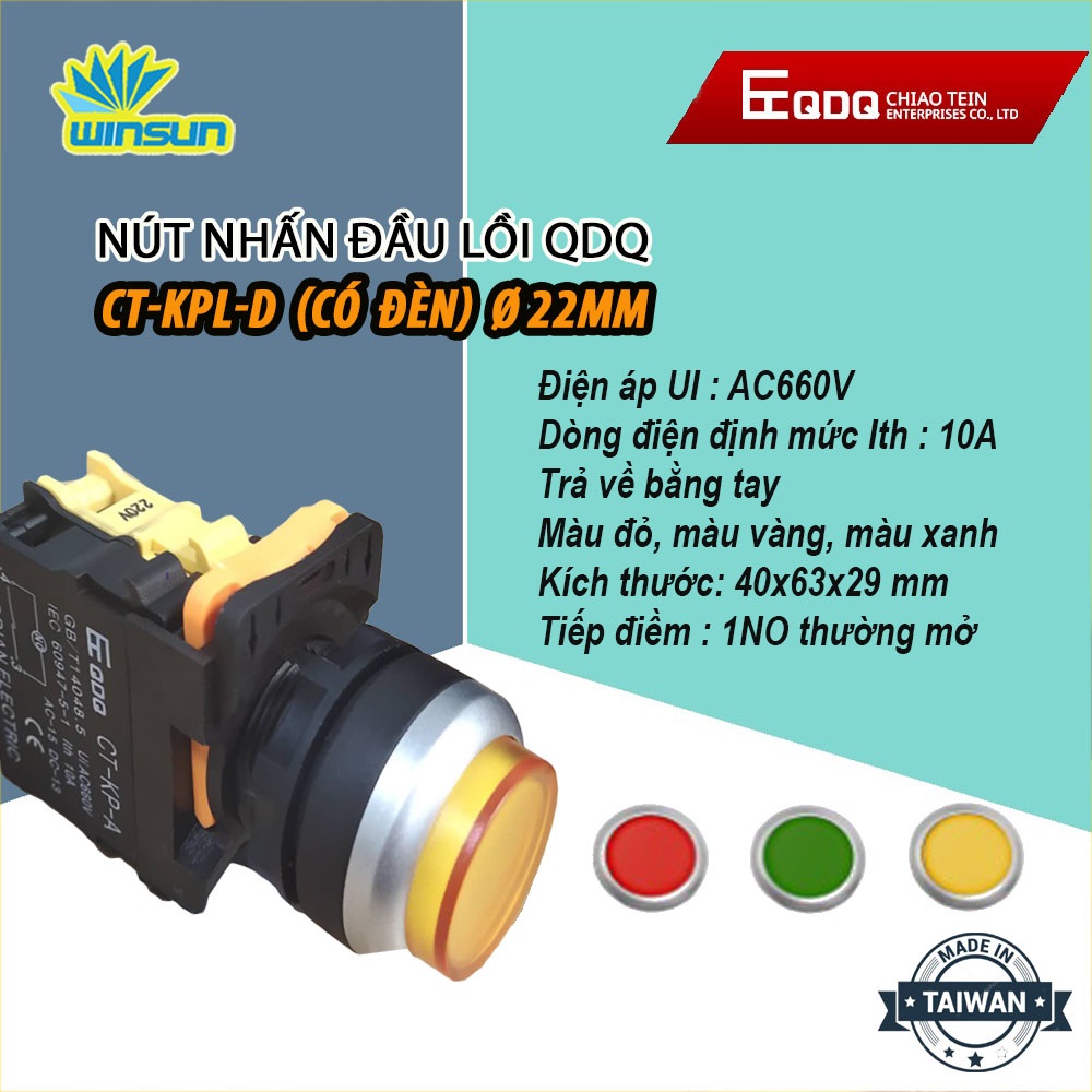 Nút nhấn đầu lồi QDQ CT-KPL Ø22mm