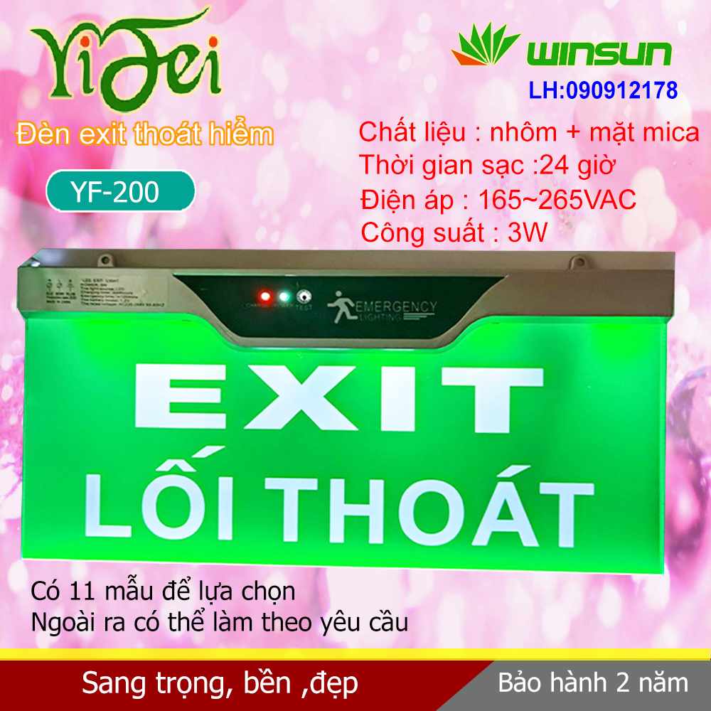 Đèn Yifei EXIT, đèn thoát hiểm,chỉ lối thoát YF-200 2 mặt Winsun