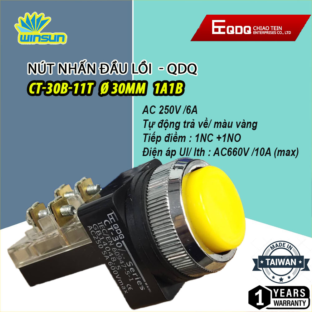 Nút nhấn đầu lồi QDQ CT-B Ø25,Ø30mm