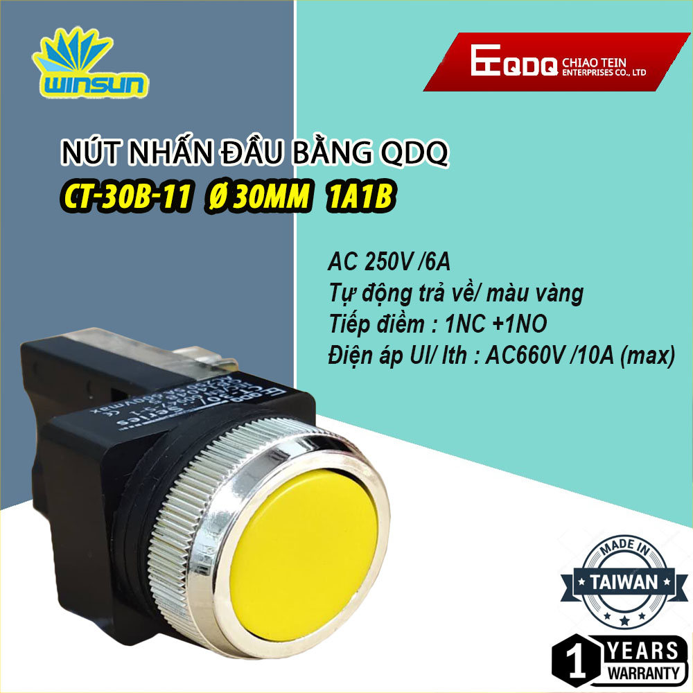 Nút nhấn đầu bằng QDQ CT-B Ø25,Ø30mm