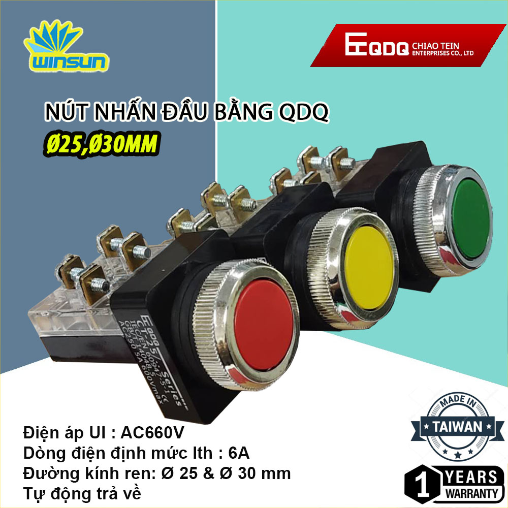 Nút nhấn đầu bằng QDQ CT-B Ø25,Ø30mm