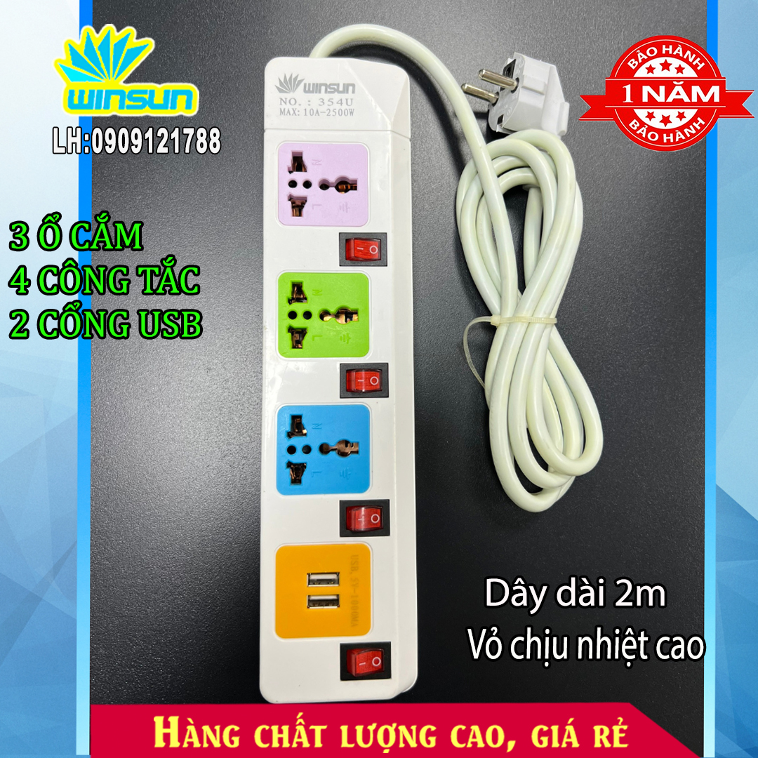 Ổ cắm kéo dài 3 ổ đa năng và 2 cổng USB - WS354U