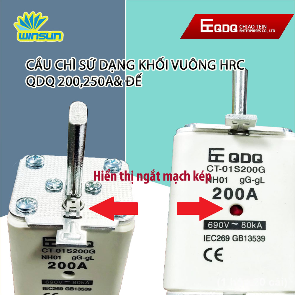 Cầu Chì Sứ Dạng Khối Vuông HRC QDQ 200,250A& Đế