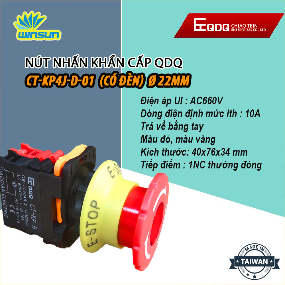 Nút nhấn khẩn cấp QDQ CT-KP4J Ø22mm