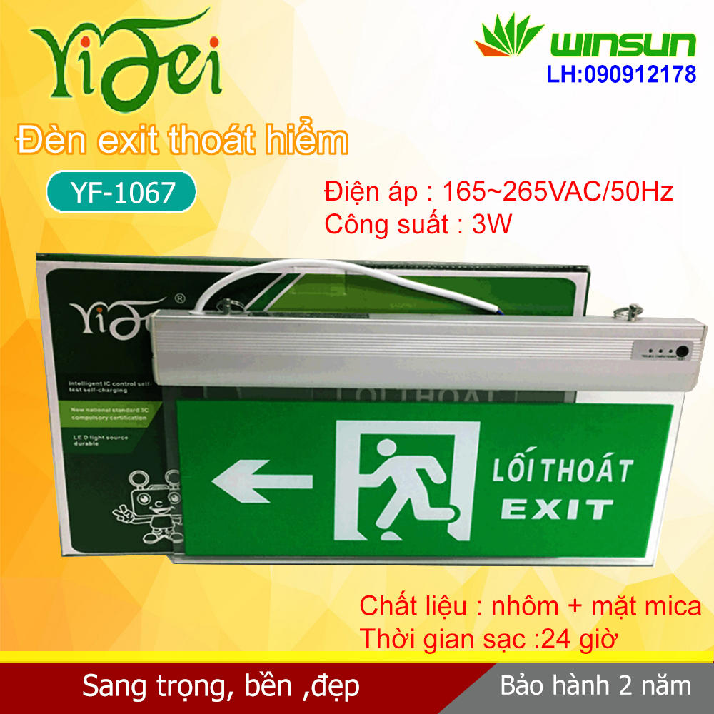 Đèn Yifei EXIT, đèn thoát hiểm,chỉ lối thoát YF-1067 2 mặt Winsun