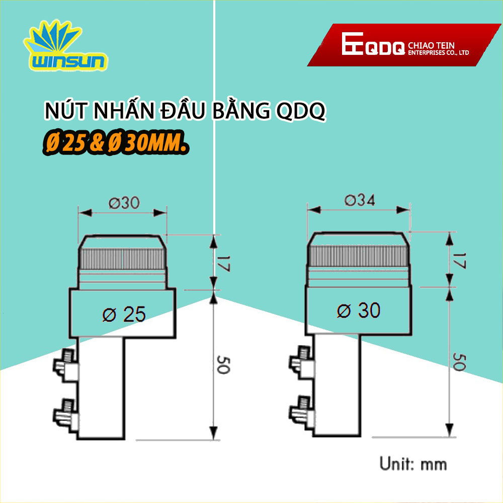 Nút nhấn đầu bằng QDQ CT-B Ø25,Ø30mm