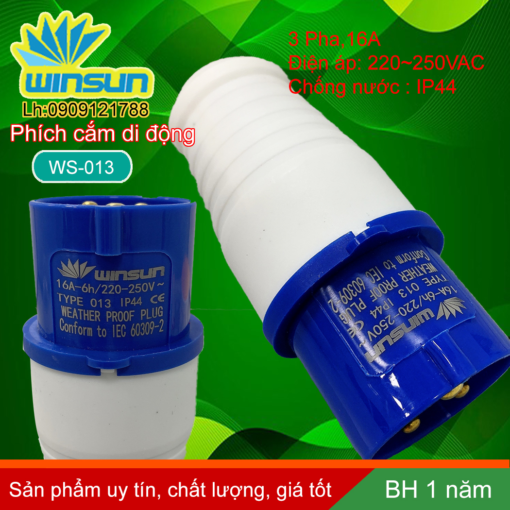 Phích cắm di động công nghiệp 3 chấu 16A, 32A 3 pha Winsun