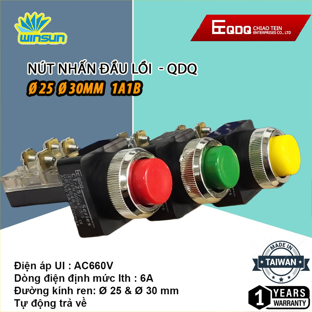 Nút nhấn đầu lồi QDQ CT-B Ø25,Ø30mm