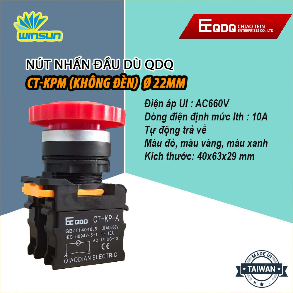 Nút nhấn đầu dù QDQ CT-KPM Ø22mm