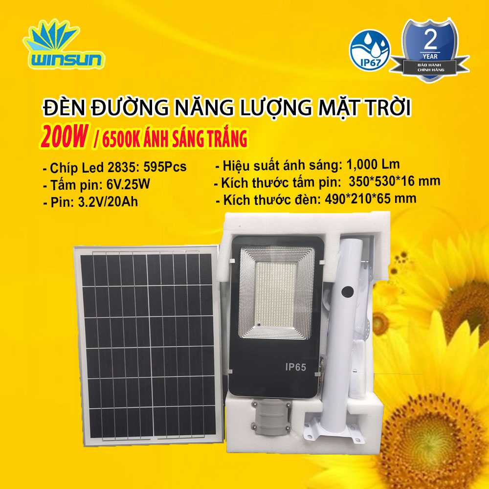 Đèn Đường Năng Lượng Mặt Trời Siêu Sáng IP67 chống thấm nước 200W