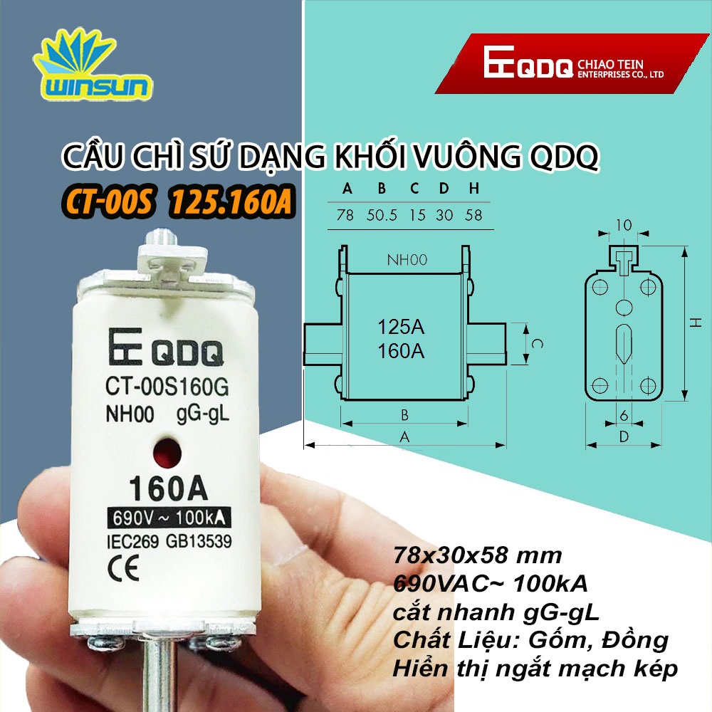 Cầu Chì Sứ Dạng Khối Vuông HRC QDQ 10A~160A