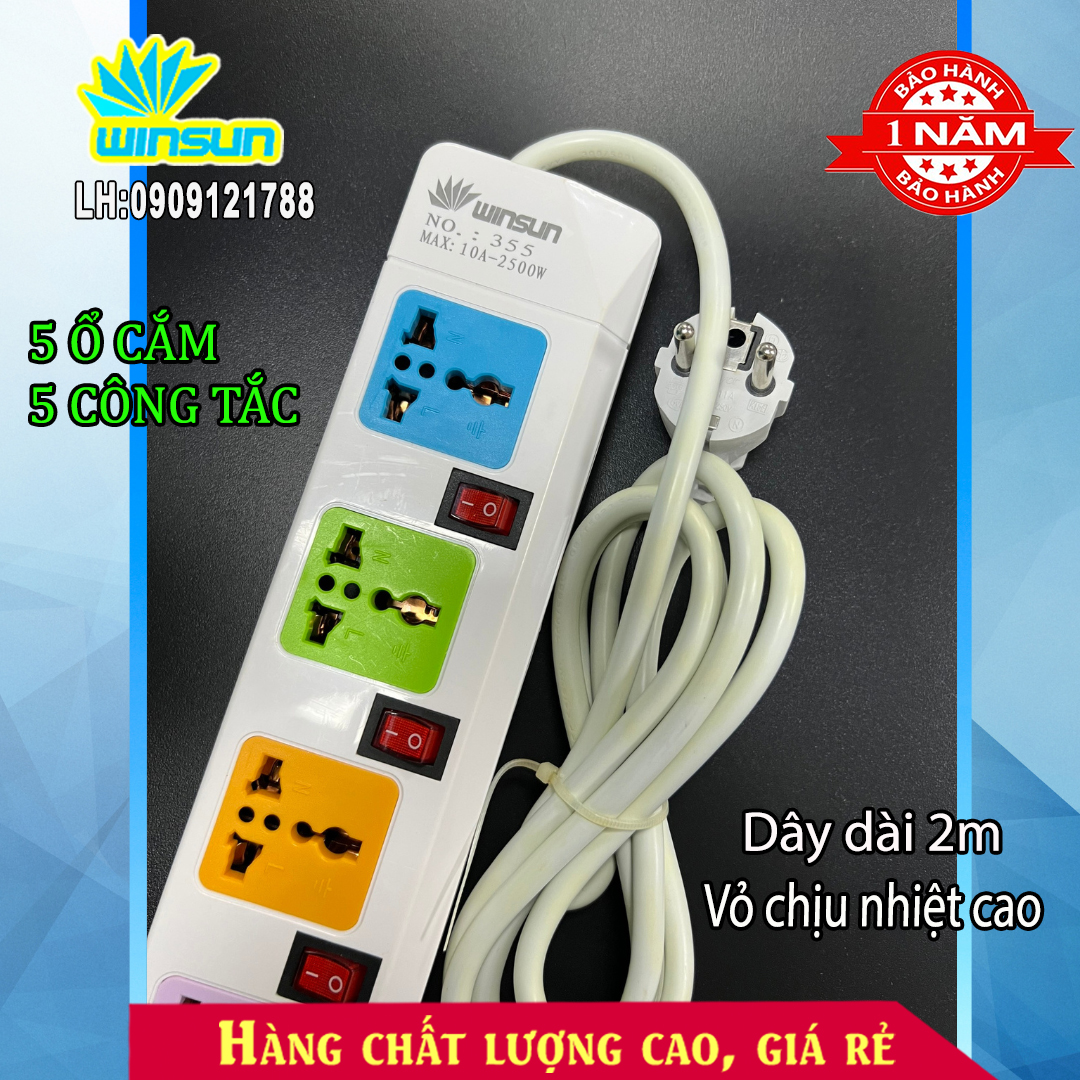 Ổ cắm kéo dài 5 ổ đa năng và 5 công tắc - WS355