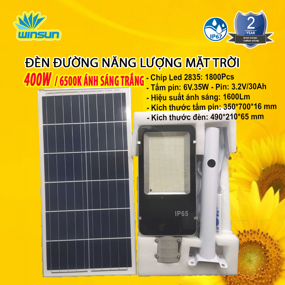 Đèn Đường Năng Lượng Mặt Trời Siêu Sáng IP67 chống thấm nước 400W