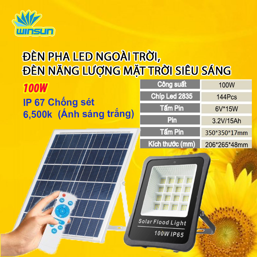 Đèn pha led ngoài trời, Đèn năng lượng mặt trời siêu sáng 100W