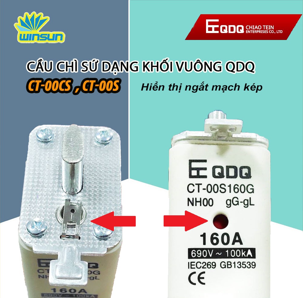 Cầu Chì Sứ Dạng Khối Vuông HRC QDQ 10A~160A