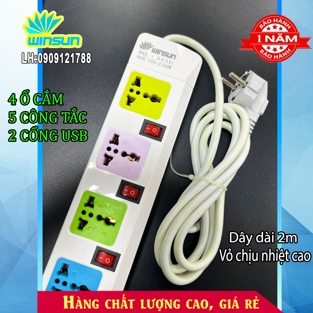 Ổ cắm kéo dài 4 ổ đa năng và 2 cổng USB - WS355U