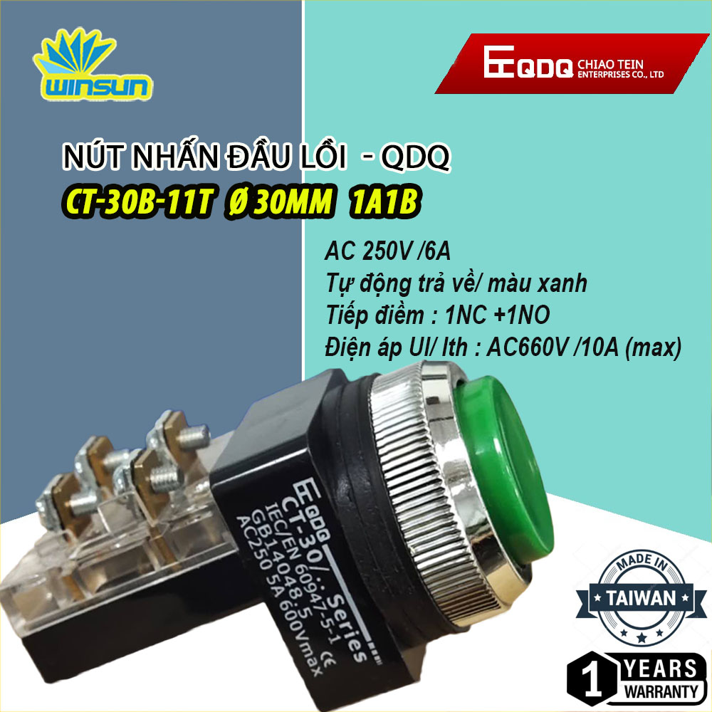 Nút nhấn đầu lồi QDQ CT-B Ø25,Ø30mm