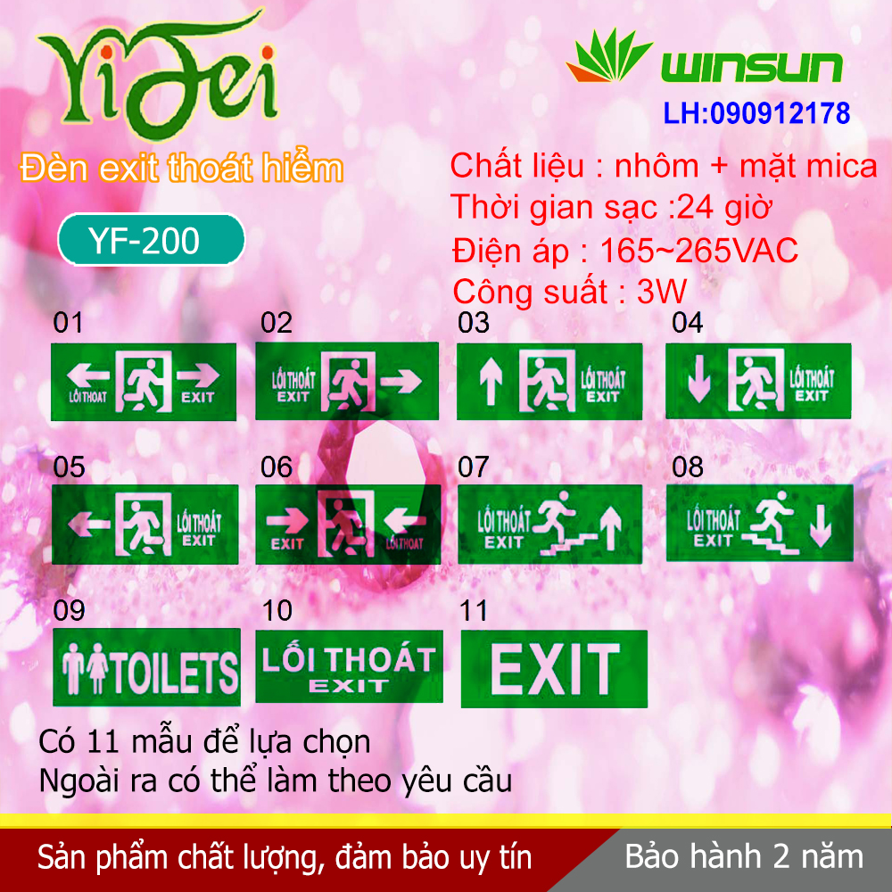 Đèn Yifei EXIT, đèn thoát hiểm,chỉ lối thoát YF-200 2 mặt Winsun