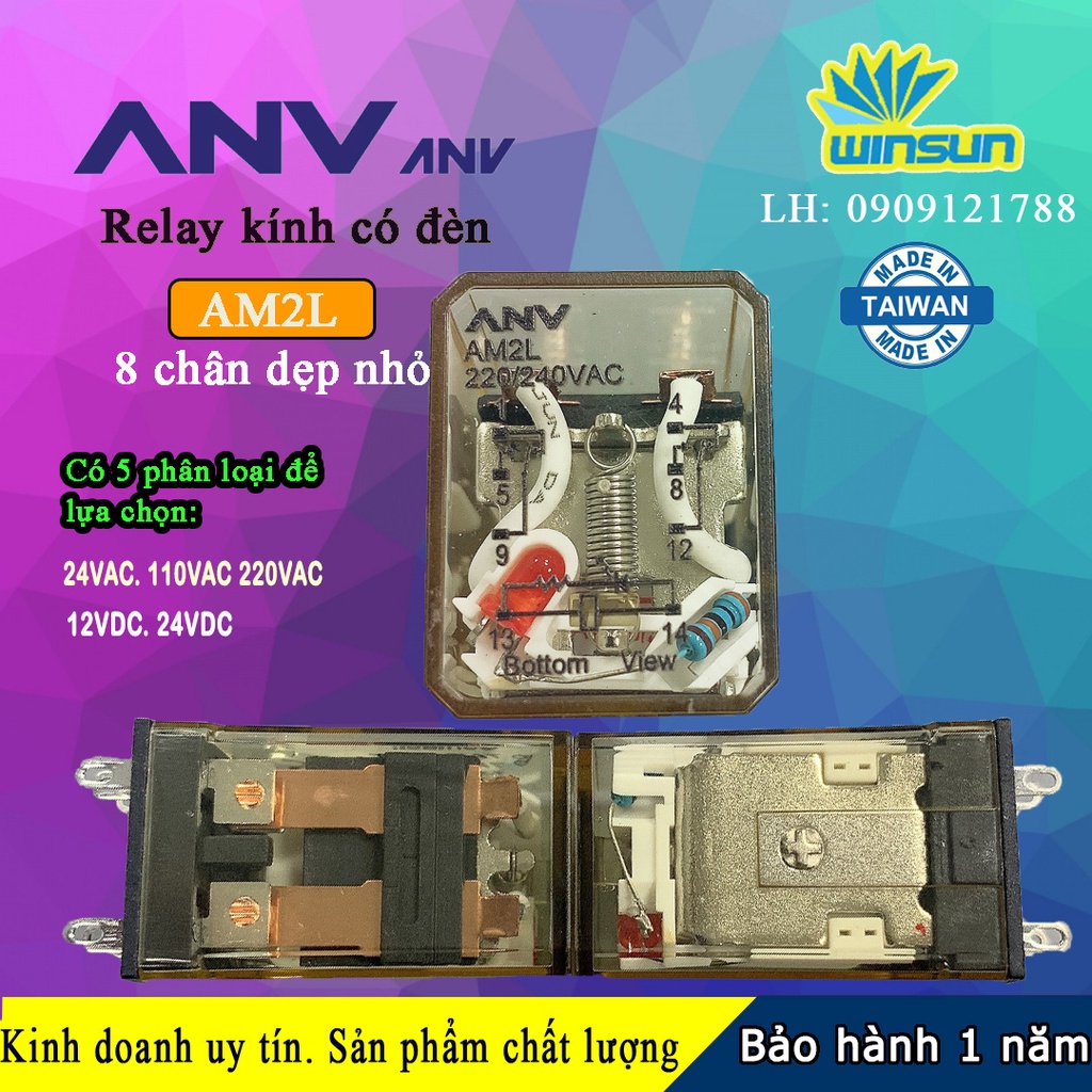 ANV Rơ le trung gian ANV AM2L relay kính trắng 8 chân dẹp nhỏ Winsun