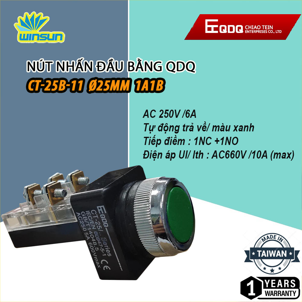 Nút nhấn đầu bằng QDQ CT-B Ø25,Ø30mm