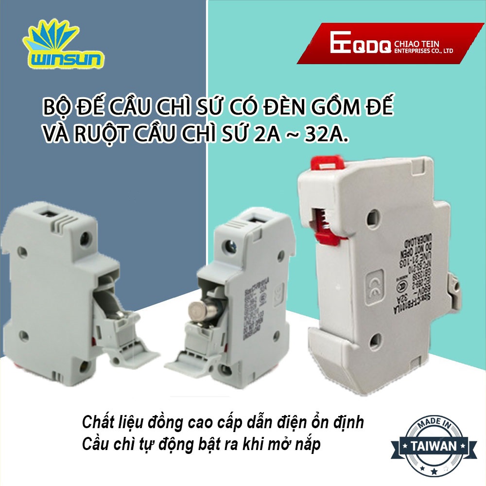 Bộ đế cầu chì sứ có đèn gồm đế và ruột cầu chì sứ 2A ~ 32A (combo 12 cái)