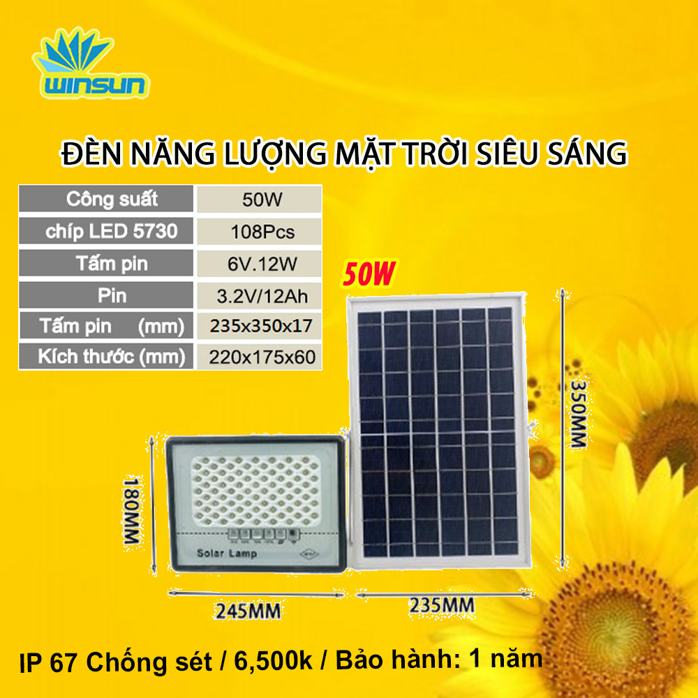 Đèn pha led ngoài trời, Đèn năng lượng mặt trời 50W